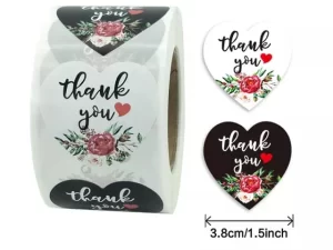 Heart shaped flower thank you stickers 38mm x500